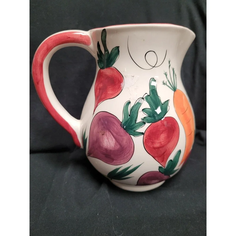 ZRIKE Hand Painted Ceramic Pitcher Large Vegetable Cottagecore Farmhouse Kitchen